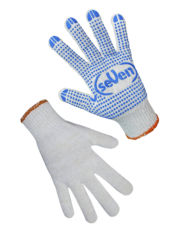 Рукавички трикотажні білі з ПВХ крапкою SEVEN 78410